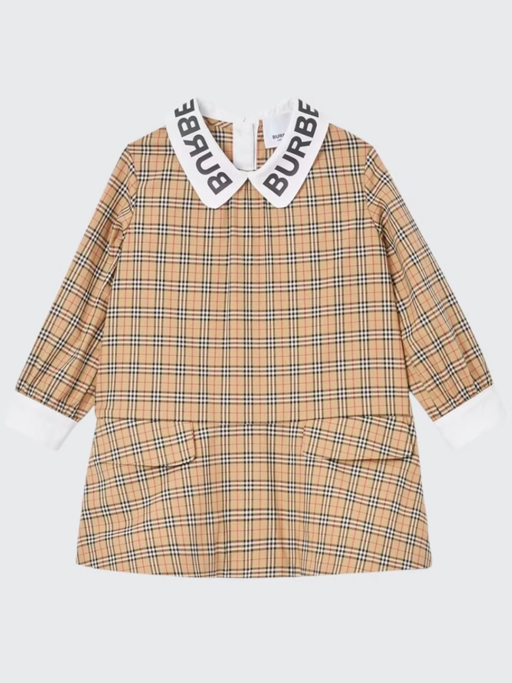 Burberry Tan Plaid Girls Dress with Branded White Collar
